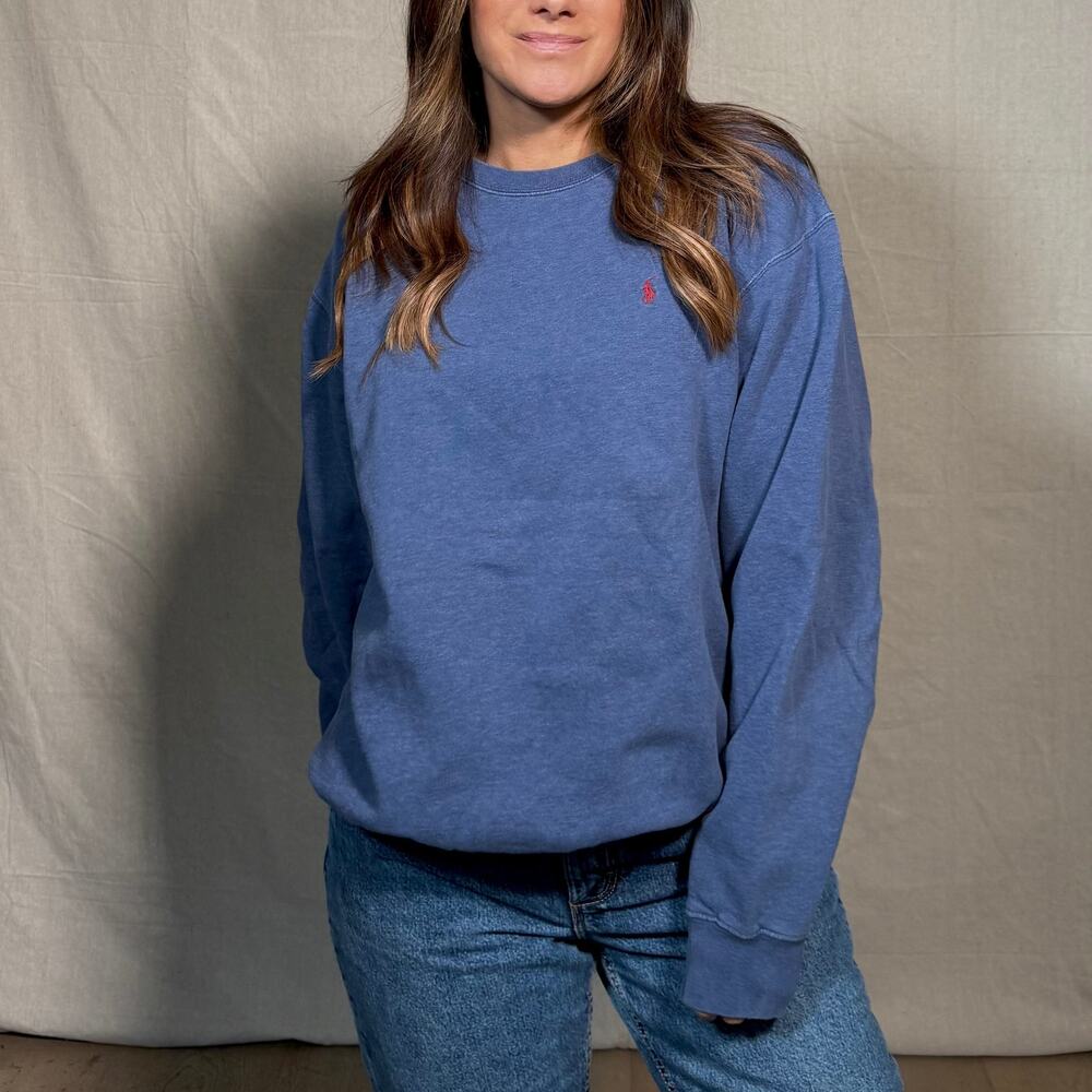 Ralph Lauren Blue Crewneck Sweatshirt with Red Pony